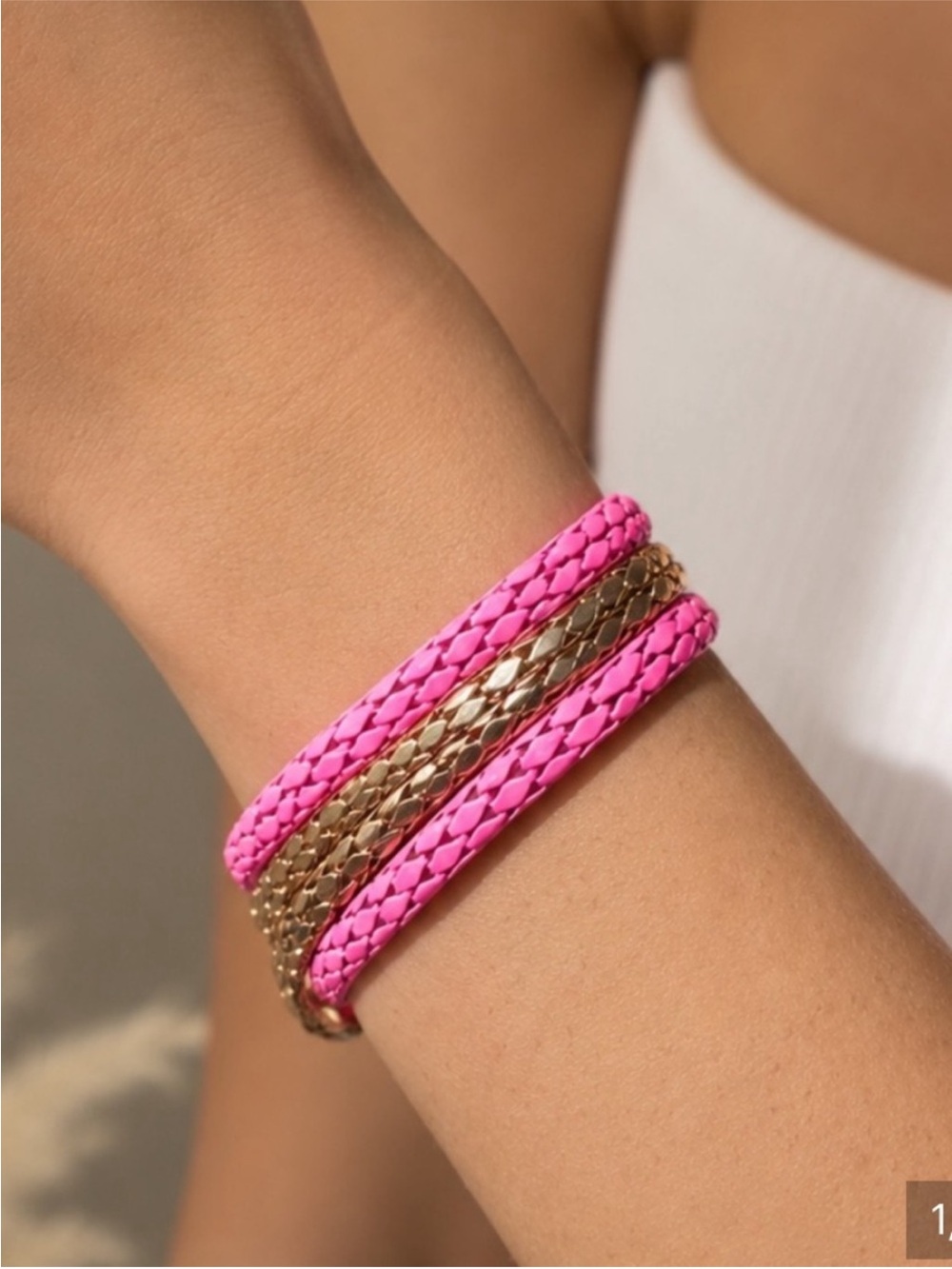 Plunder Hot Pink & Gold Tone Lily Claire Braided Bracelets (set of 3) New in bag